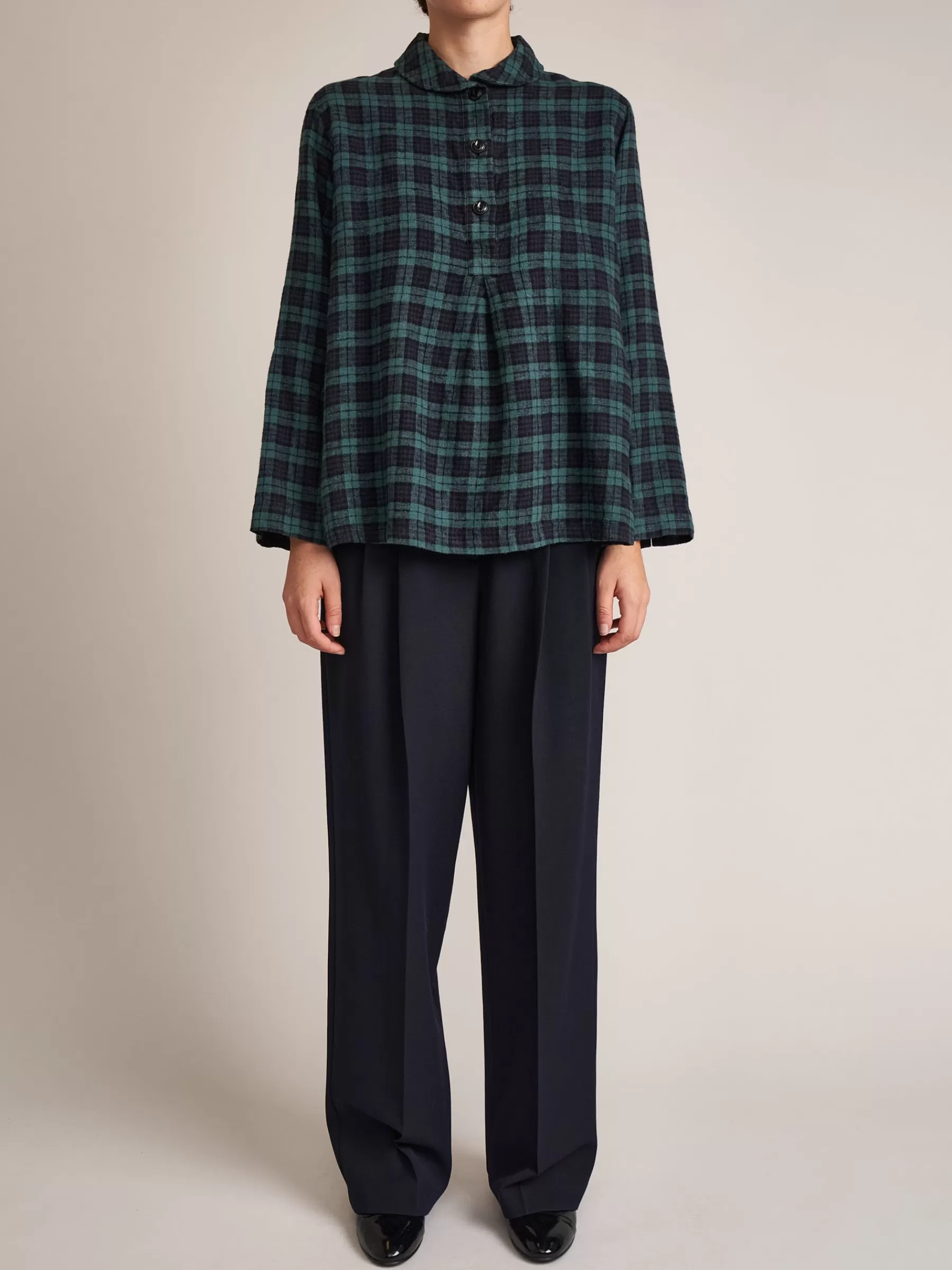 Cheap Sarahwear | Brushed Linen Tartan Blouse Black