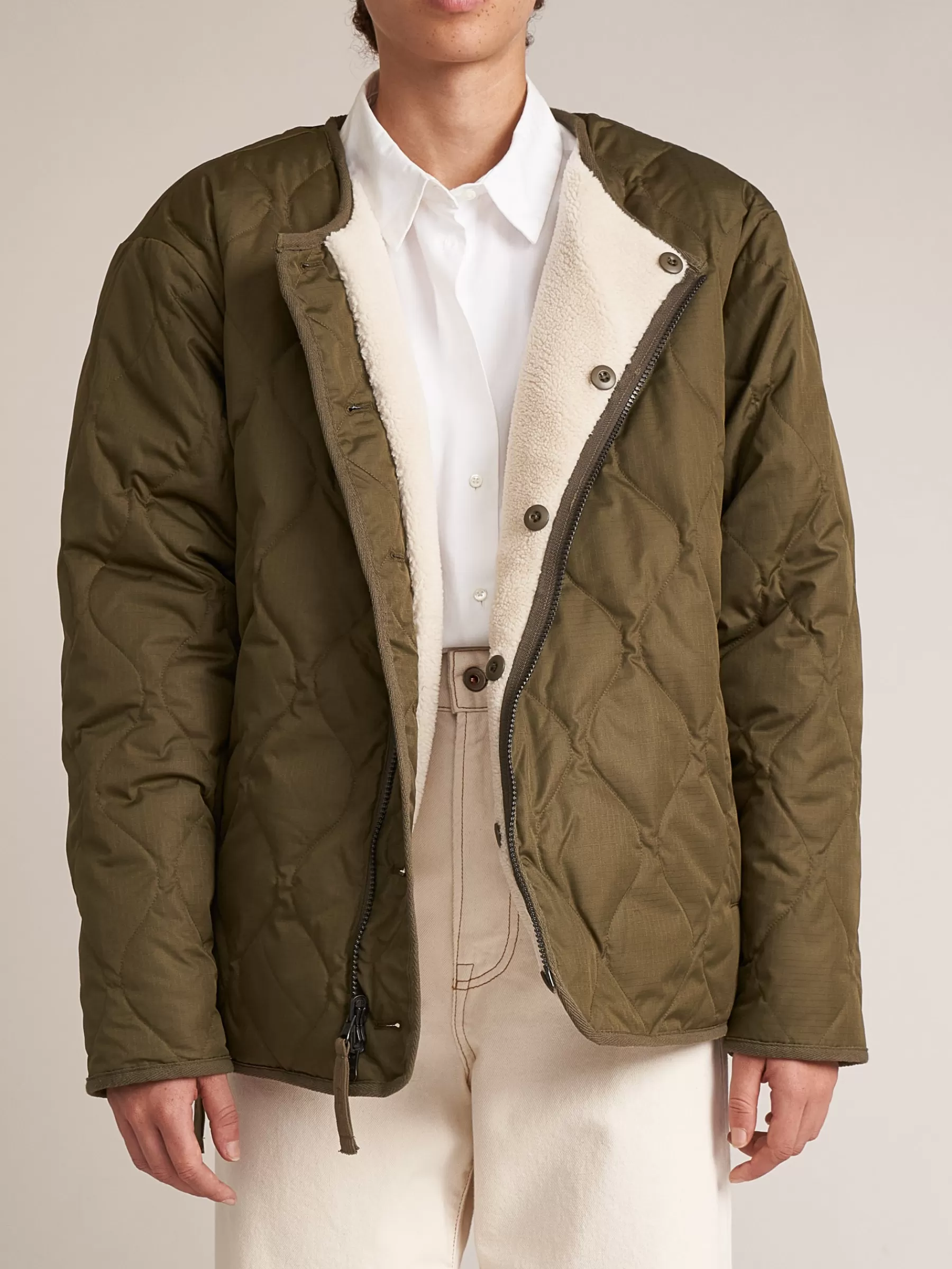 New TAION | Reversible Military Crewneck Down Jacket Olive